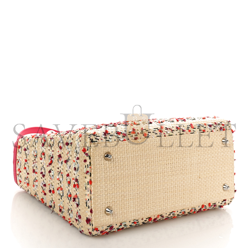 DIOR RAFFIA TWEED MEDIUM LADY DIOR PINK BEIGE (24*20*12.1cm)